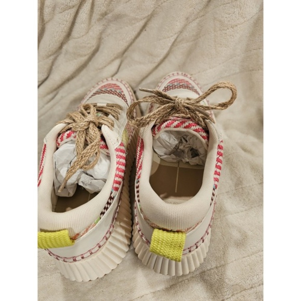 Dolce Vita Cream Multicolor Woven Platform Sneakers with Yellow Tab - Picture 8 of 11